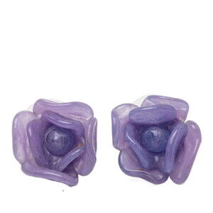 Chanel Camellia Flower Stud Earrings 01P Purple Metal Plastic Women's CHANEL
